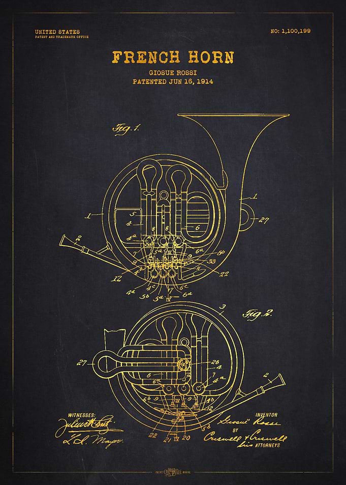 1914 French Horn Patent Gold