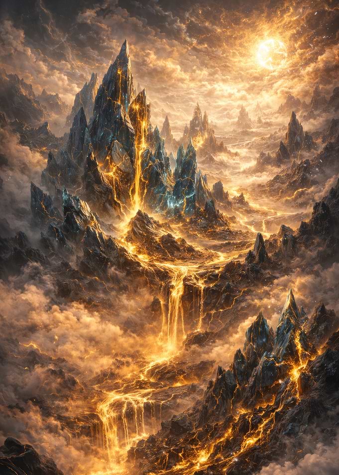 Volcanic Mountain Landscape with Lava Flow