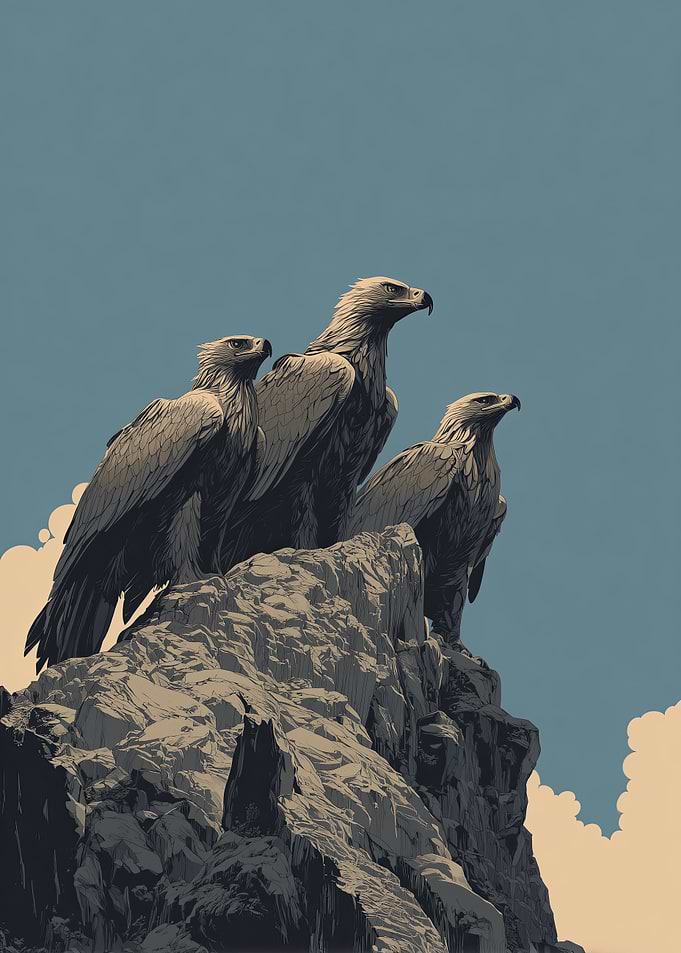 Majestic Eagle Family on Mountain Cliff