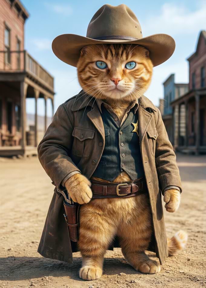 Cat Sheriff in Western Town
