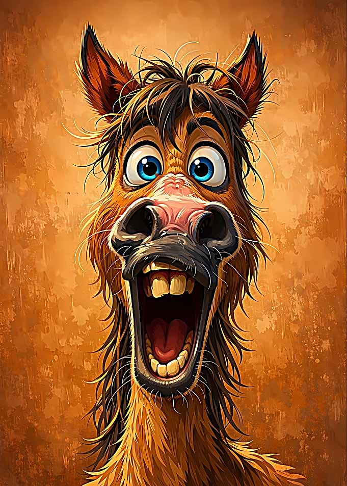 Funny Cartoon Horse with Wide Open Mouth