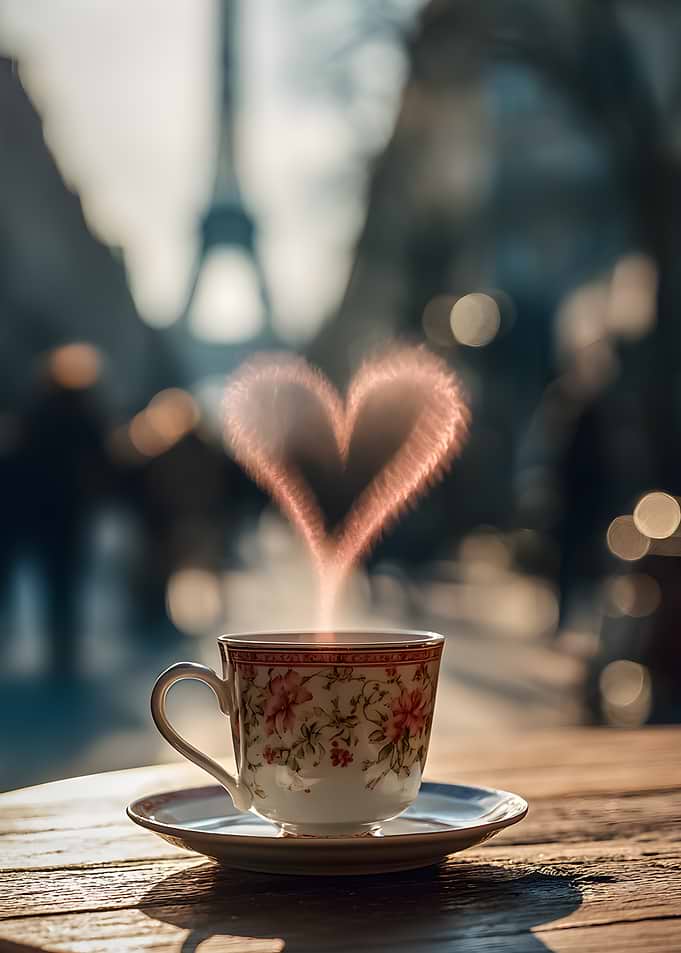 Heart-Shaped Steam from Coffee Cup in Paris