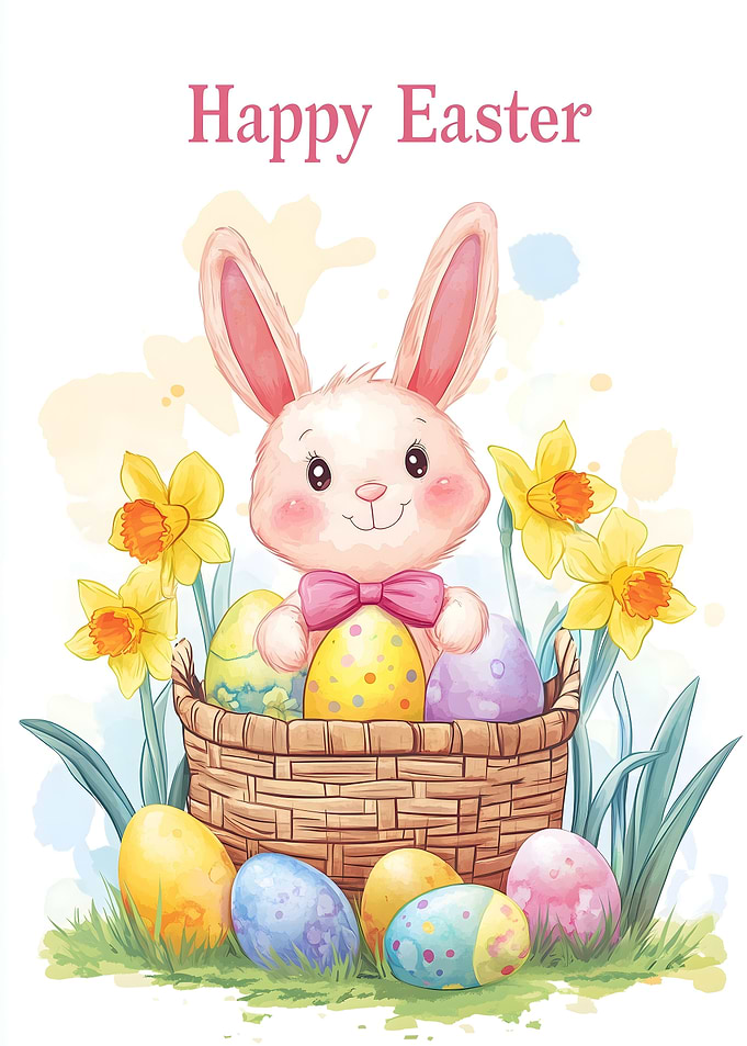 Happy Easter Bunny with Eggs