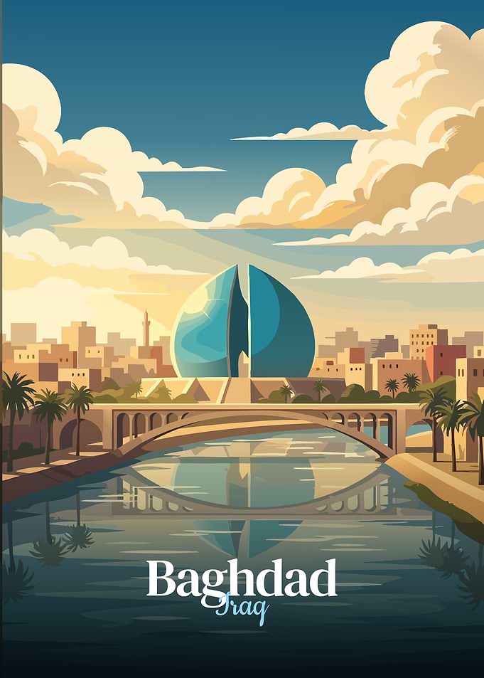 Baghdad Cityscape with River and Bridge