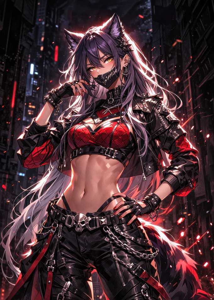 Anime Wolf Girl in Cyberpunk City