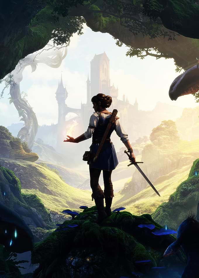 Fantasy Warrior in Magical Landscape