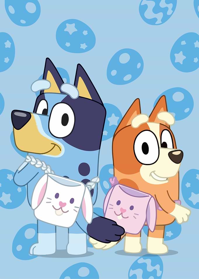 Bluey and Bingo with Easter Bags