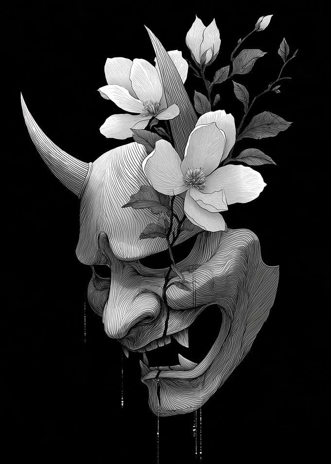Oni Mask with Flowers
