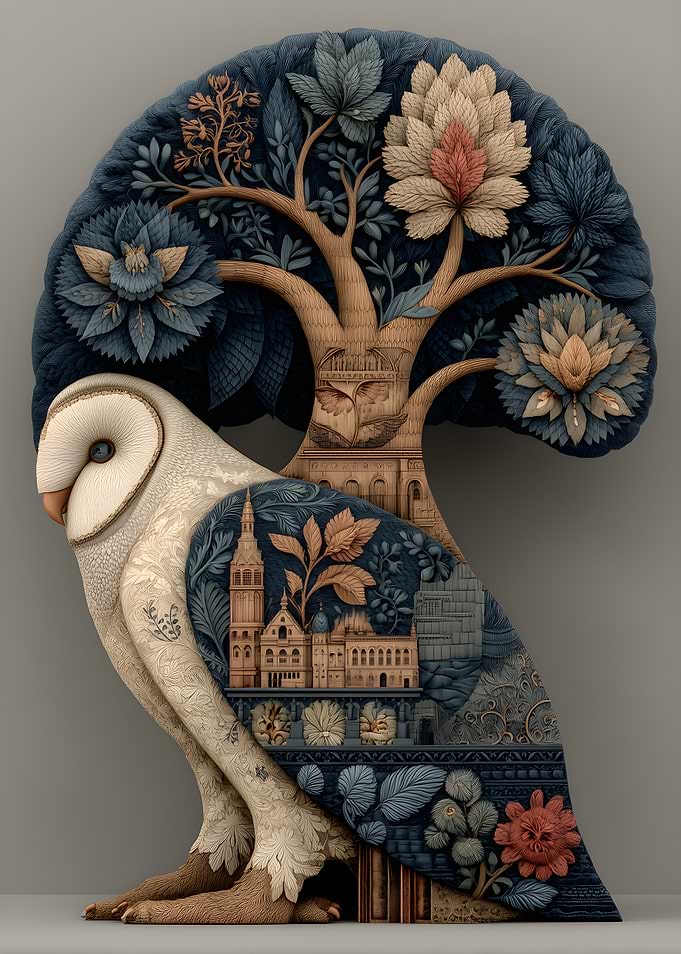 Whimsical Owl Tree Illustration