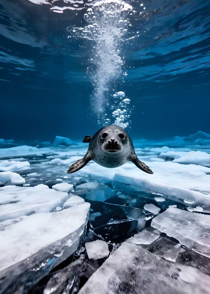 Seal swimming in icy water