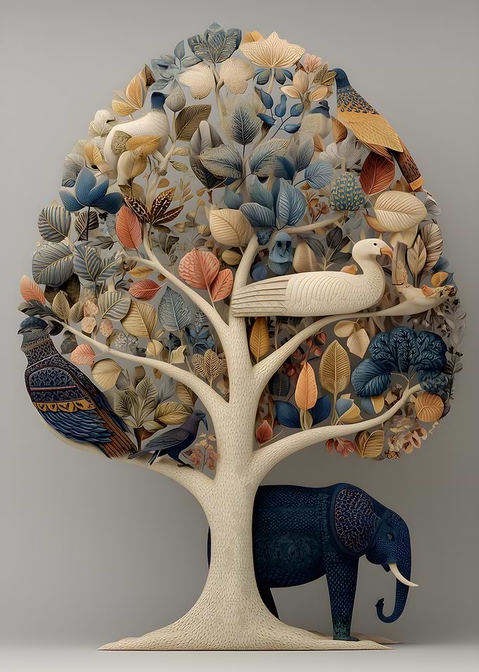 Whimsical Tree of Life with Animals