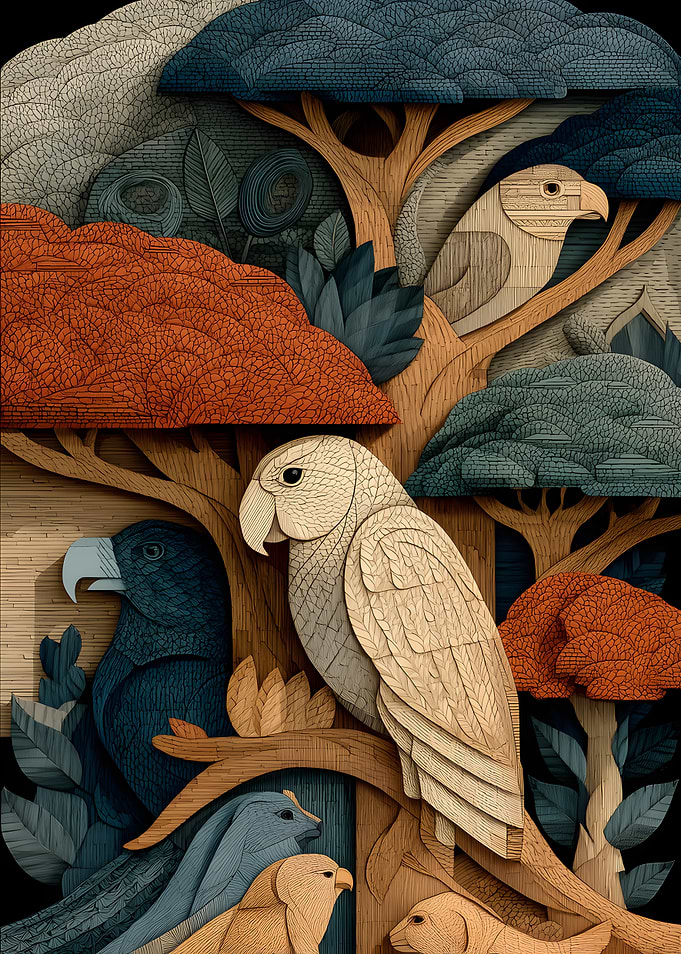 Woodland Birds in Stylized Forest