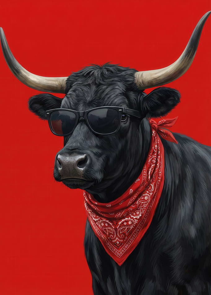 Cool Bull with Sunglasses and Bandana