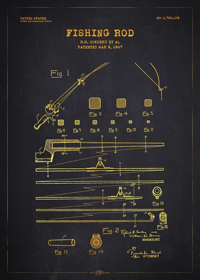 1927 Fishing Rod Patent Gold