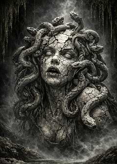 Medusa Stone Statue with Snakes