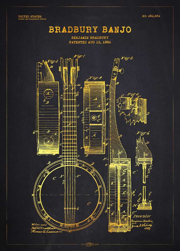 1883 Bradbury Banjo Patent Gold