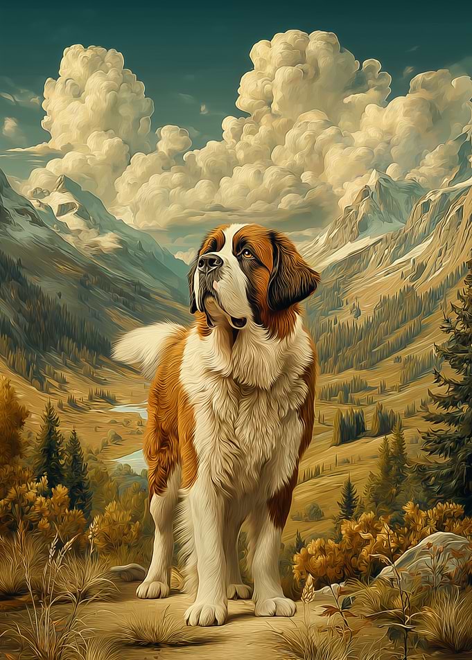 Saint Bernard in Mountain Landscape