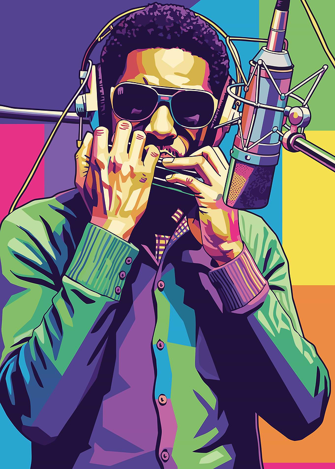 Stevie Wonder harmonica into microphone