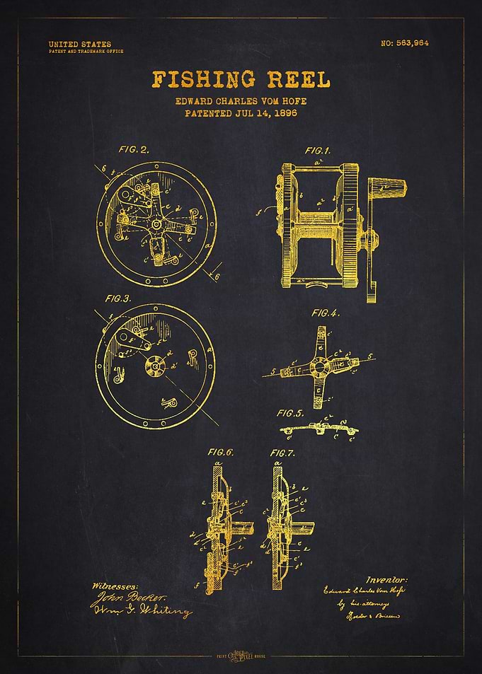 1896 Fishing Reel Patent Gold