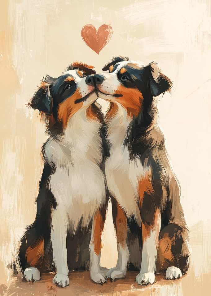 Two Shepherd dogs kissing with a heart | Valentine Animal Wall Art