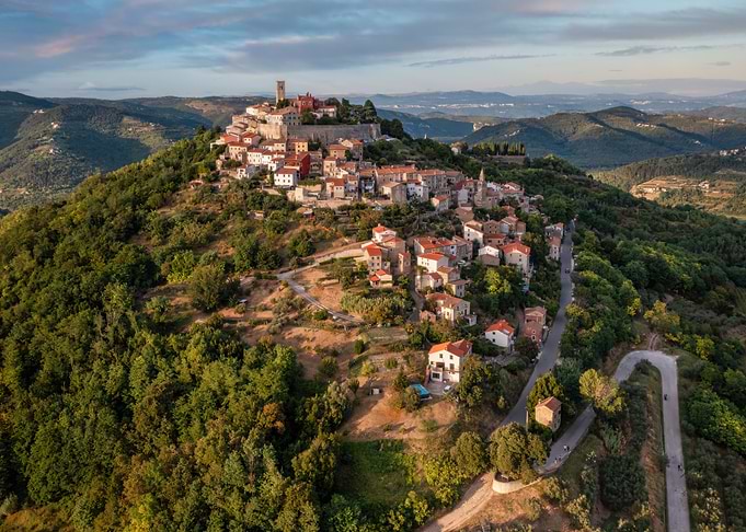Hilltop Town at Sunset