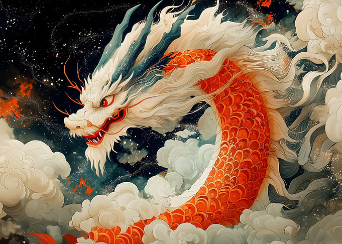Majestic Chinese Dragon in the Clouds