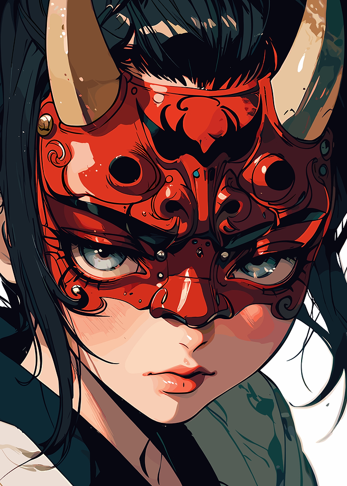 Anime Girl in Red Oni Mask