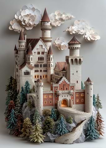 Papercraft Castle with Clouds
