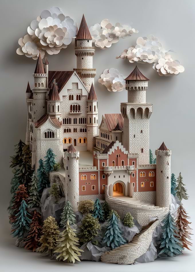 Papercraft Castle with Clouds