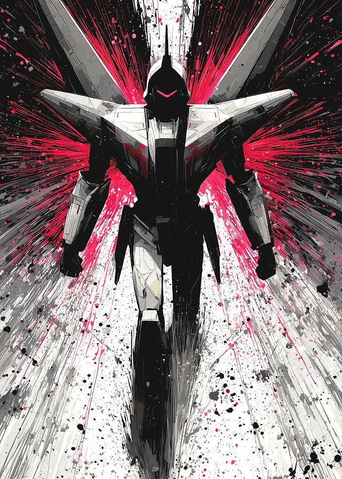 Mecha Robot with Red Explosion Background