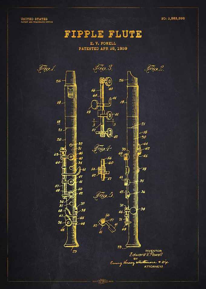 1959 Fipple Flute Patent Gold
