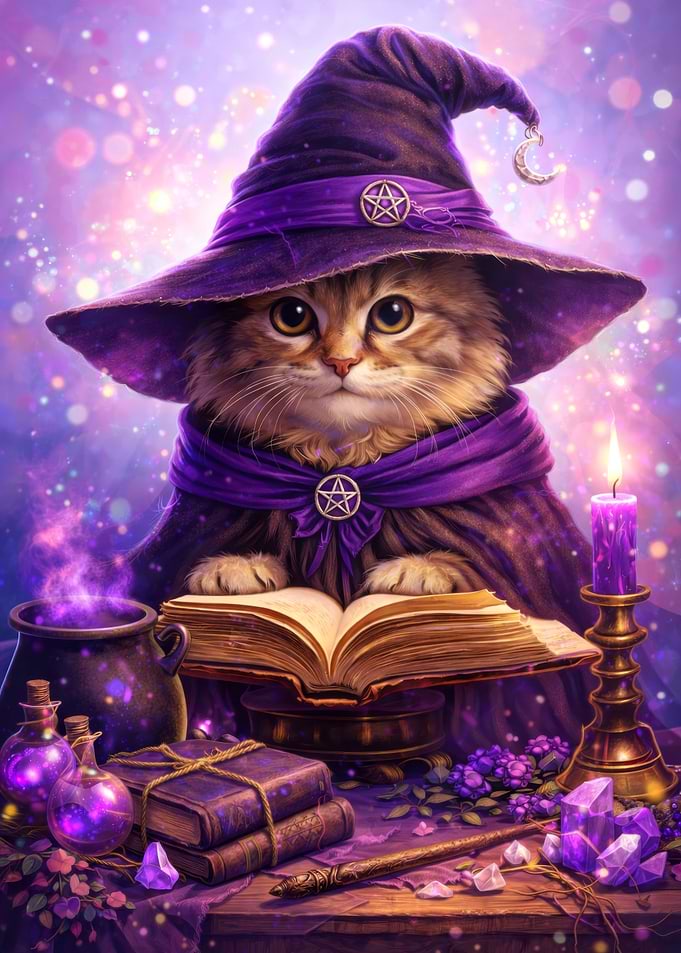 Magical Cat Wizard with Spellbook