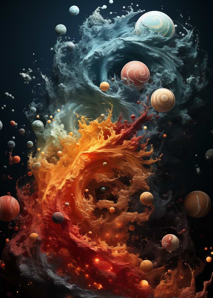Cosmic Nebula with Planets