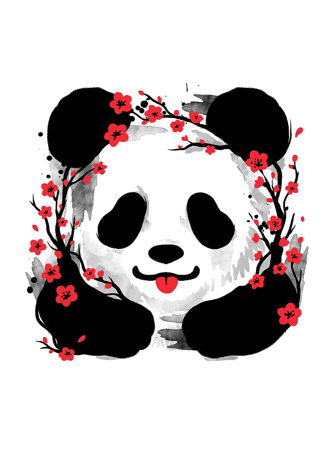 Cute Panda with Cherry Blossoms