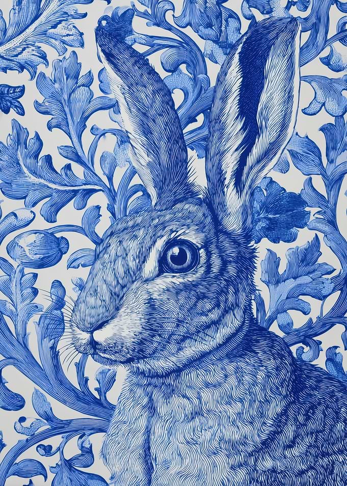 Blue Hare with Floral Background