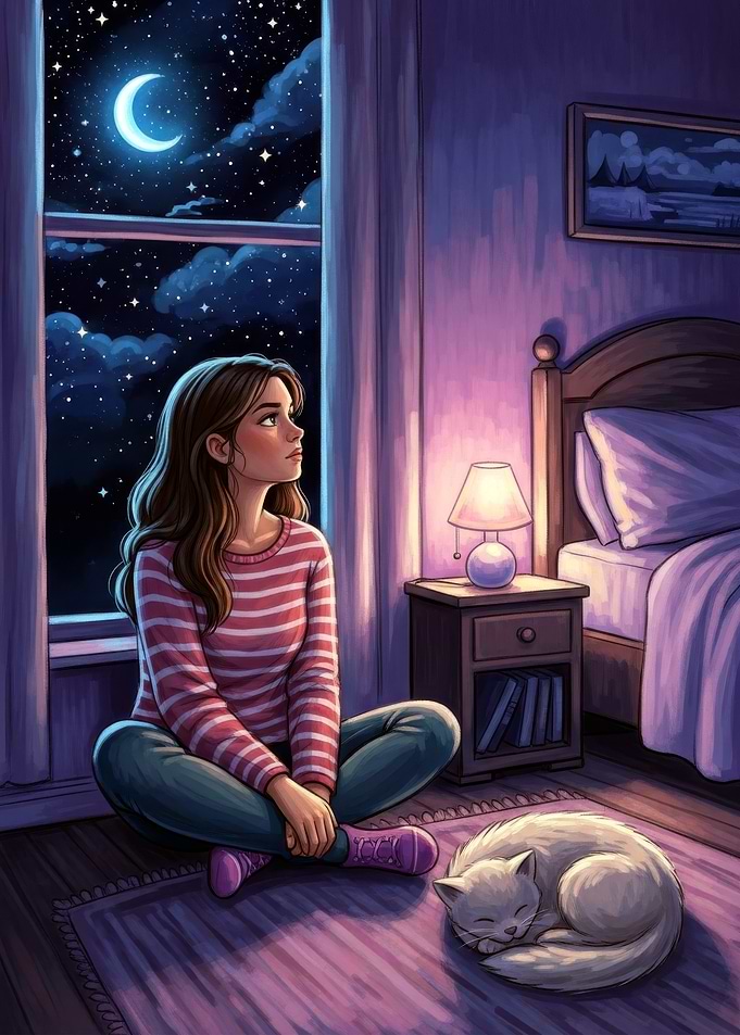 Girl and Cat by the Window