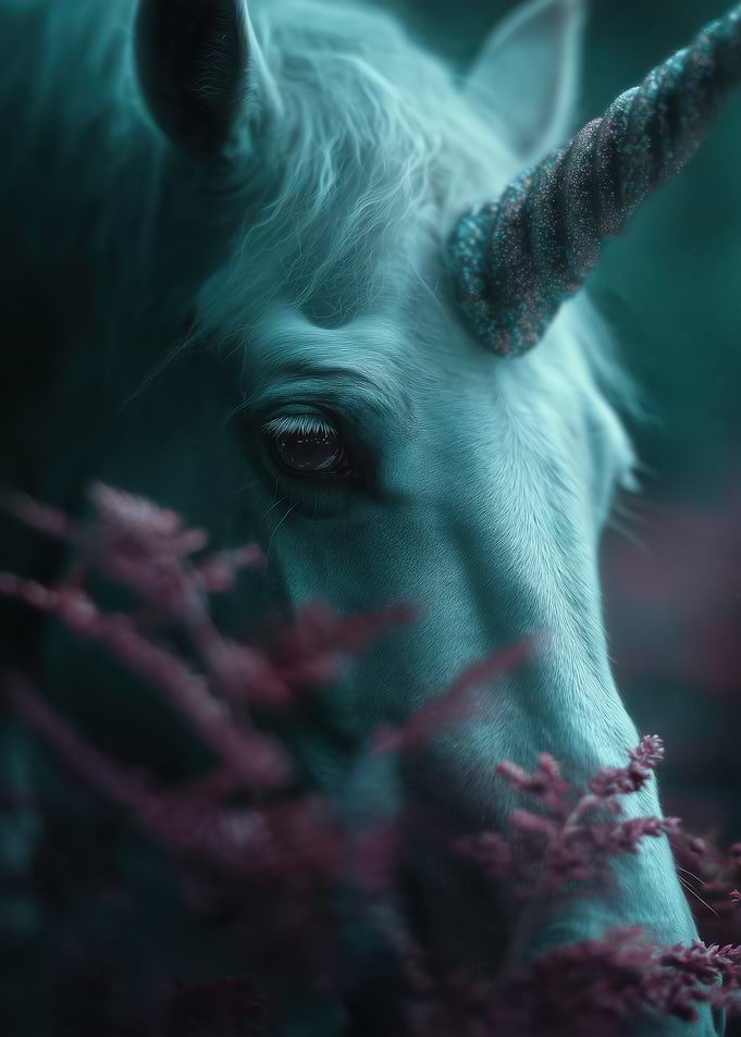 Mystical Unicorn in Dark Forest