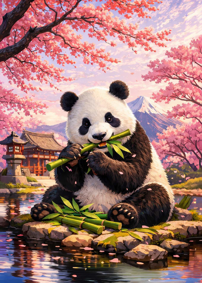 Panda Eating Bamboo in Japan