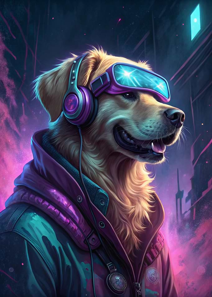 Cyberpunk Dog with VR Headset