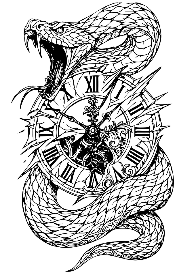 Snake and Clock Tattoo Design
