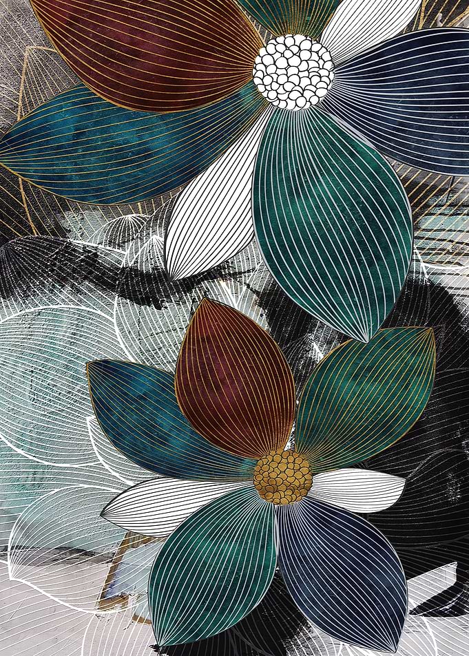 Abstract Floral Art with Gold Accents