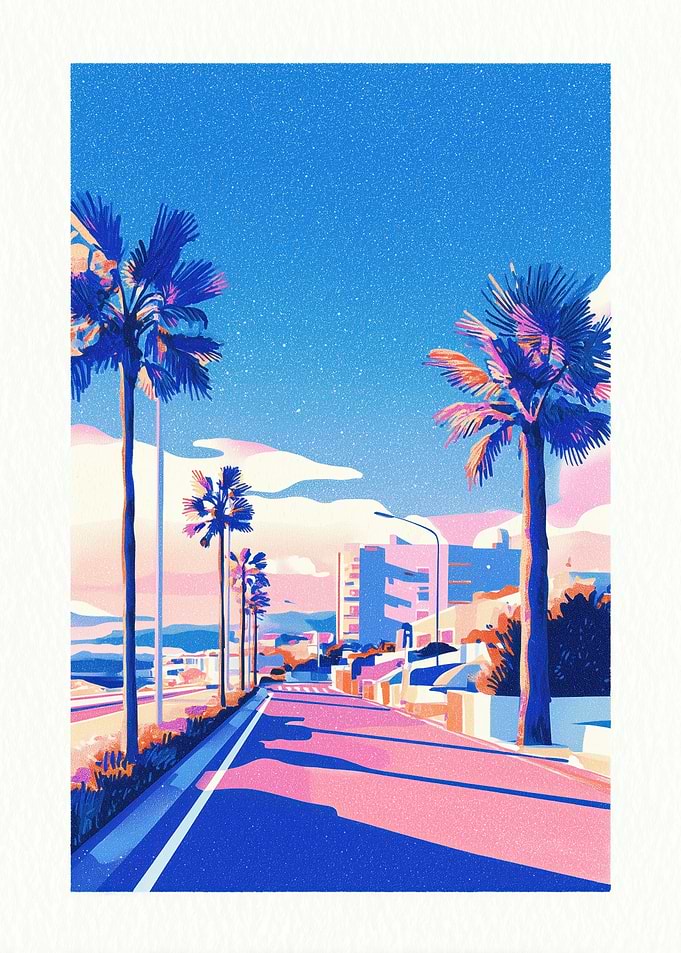 Palm Tree Lined Coastal Road