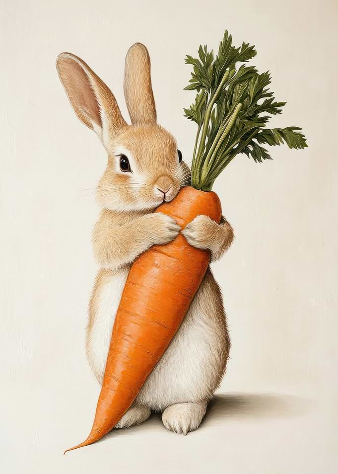 Cute Bunny Hugging a Carrot