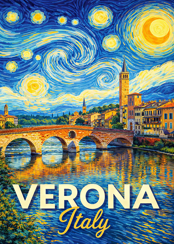 Verona Italy Starry Night Painting