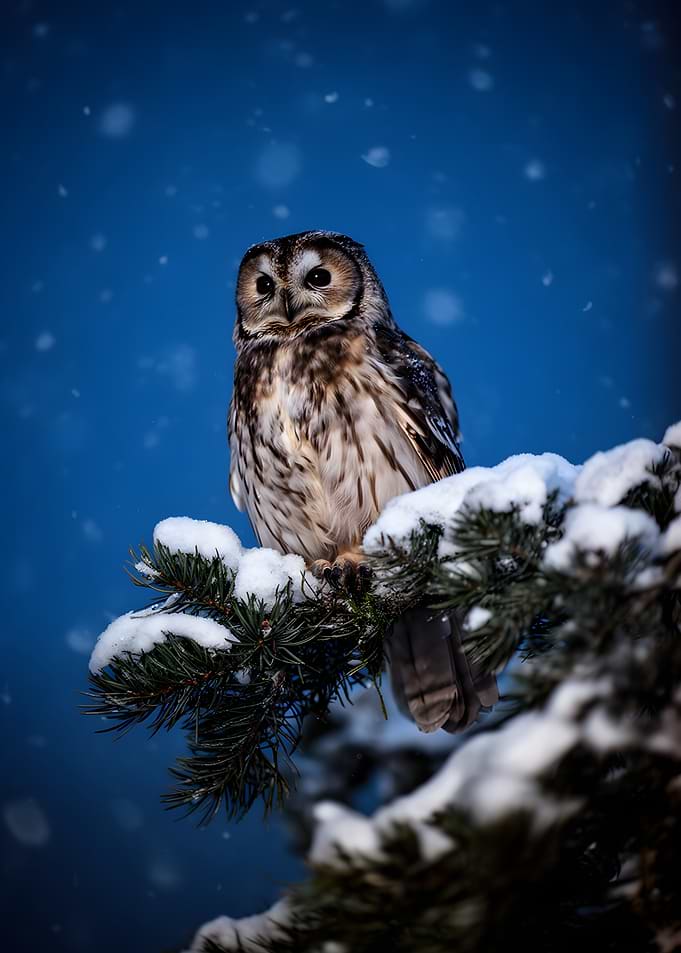 Short-eared owl in snow