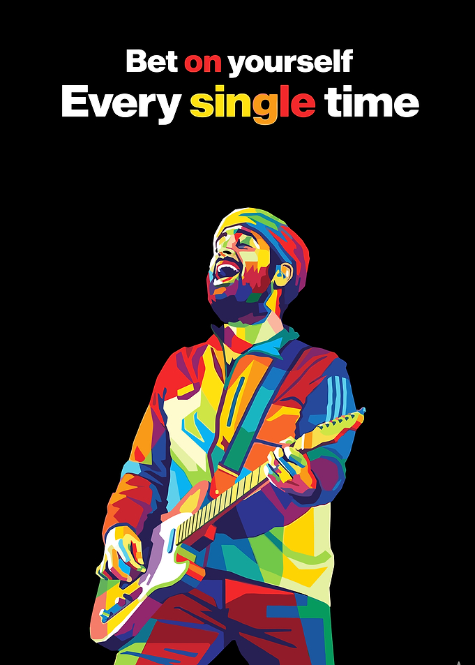 Arijit Singh playing guitar with colorful art style
