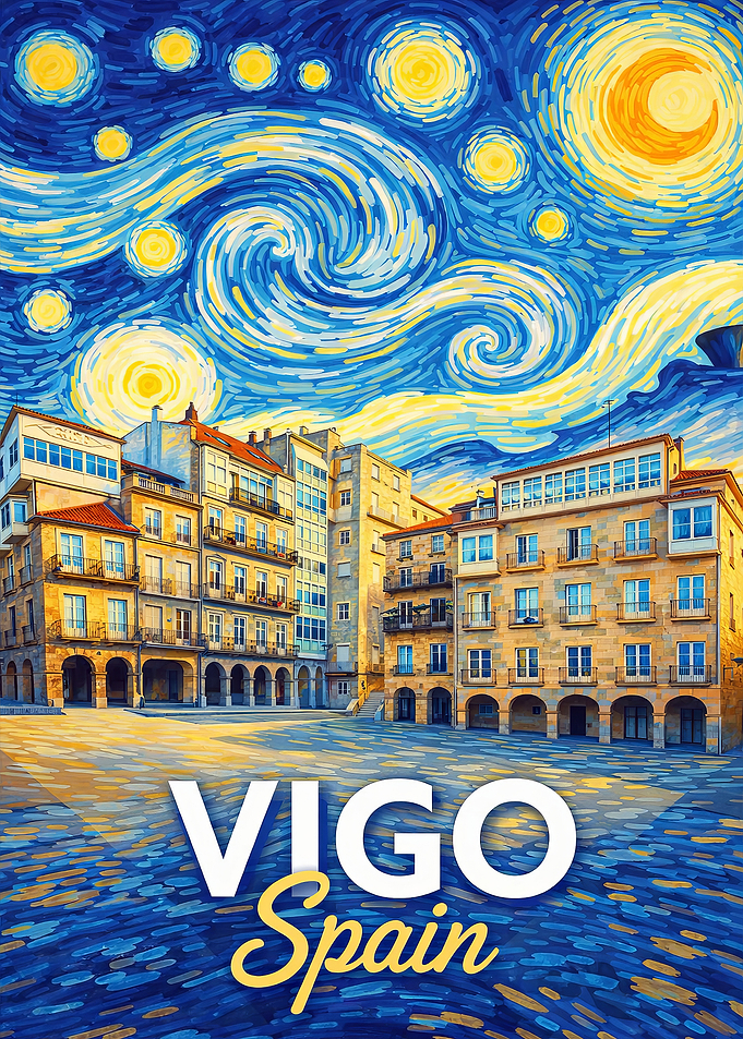 Vigo Spain Starry Night Painting