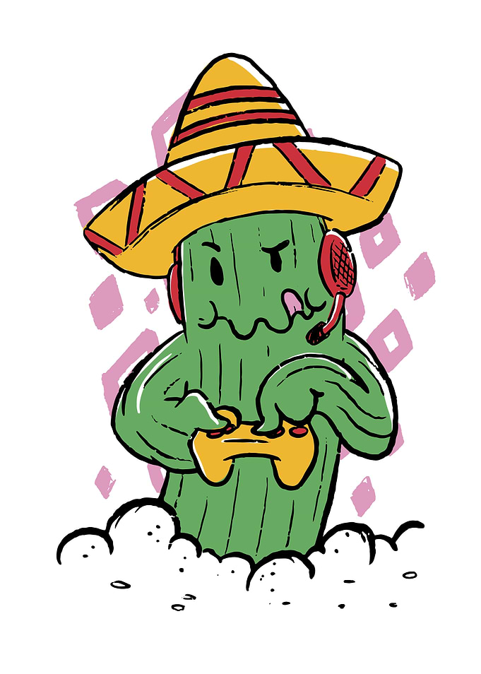 Gamer Cactus with Sombrero and Headset