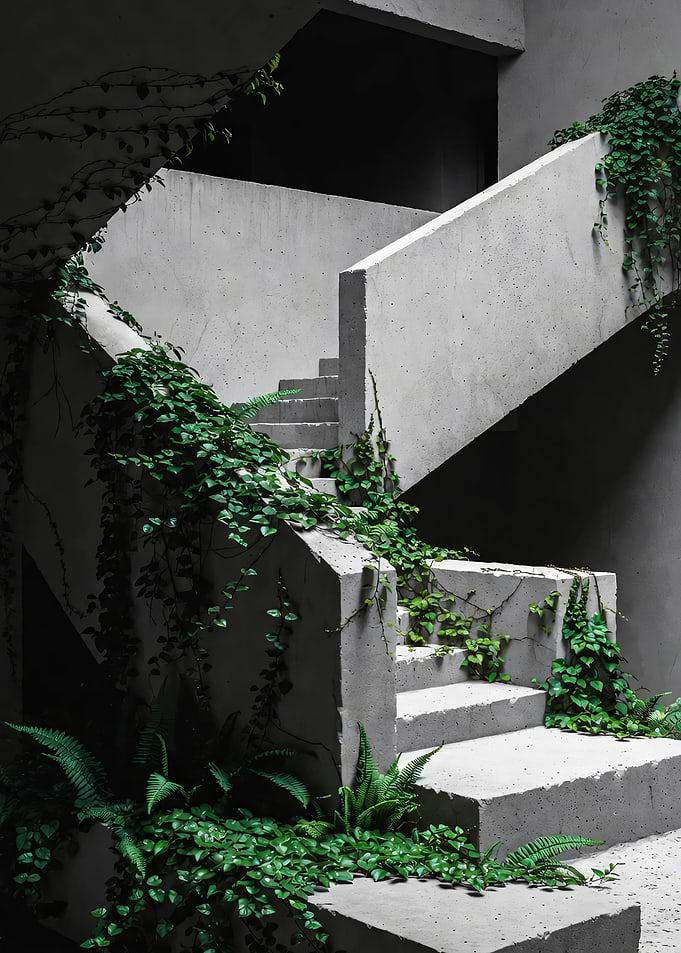 Staircase with Lush Greenery
