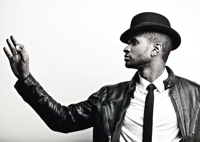 usher in Leather Jacket and Hat